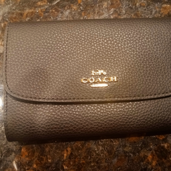 Coach Handbags - Coach Dark Brown Leather Wallet with Gold Logo